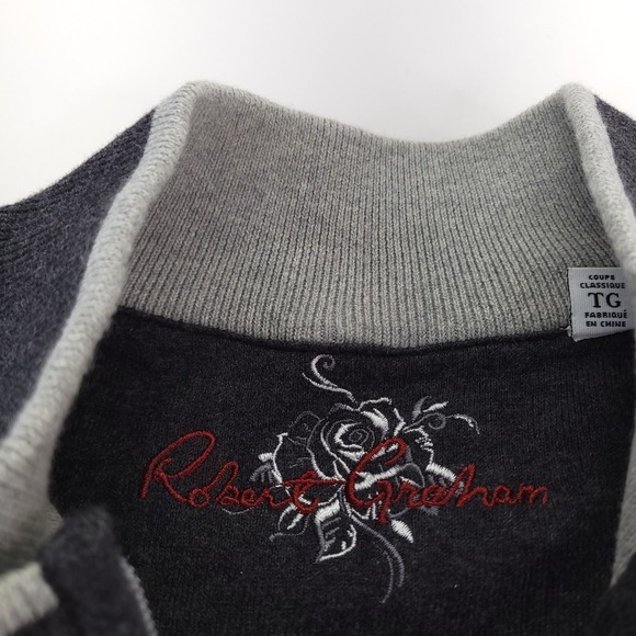 Robert Graham Sweater Mens‎ XL Gray Quarter Zip Pullover Cotton Cashmere Blend - Picture 3 of 10